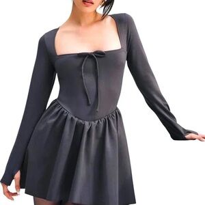 NWT For Love And Lemons Gray Square-Neck Long Sleeve Mini Dress